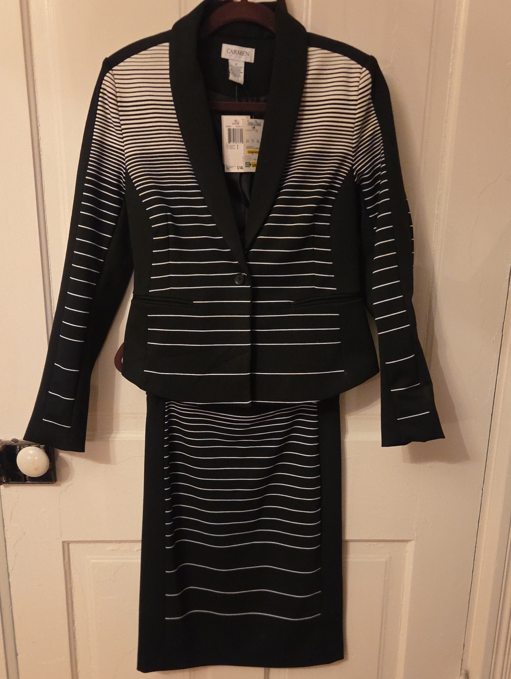 Carmen Marc Valvo Black and White Striped Two-Piece Skirt Set